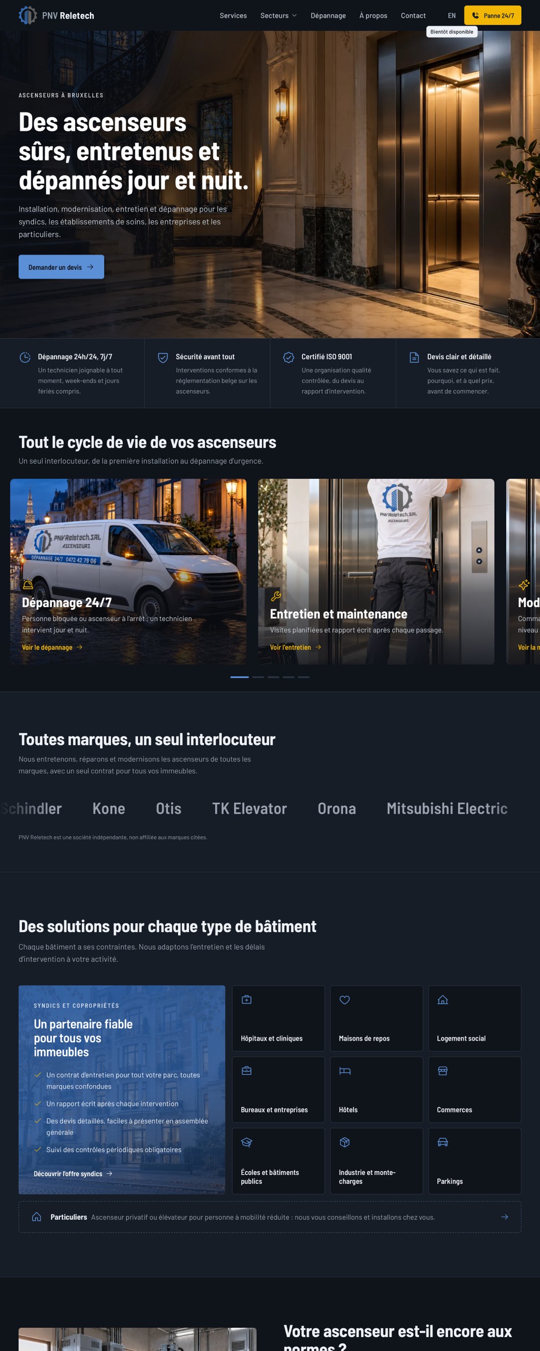 Site de PNV Reletech, ascensoriste, affiché sur ordinateur
